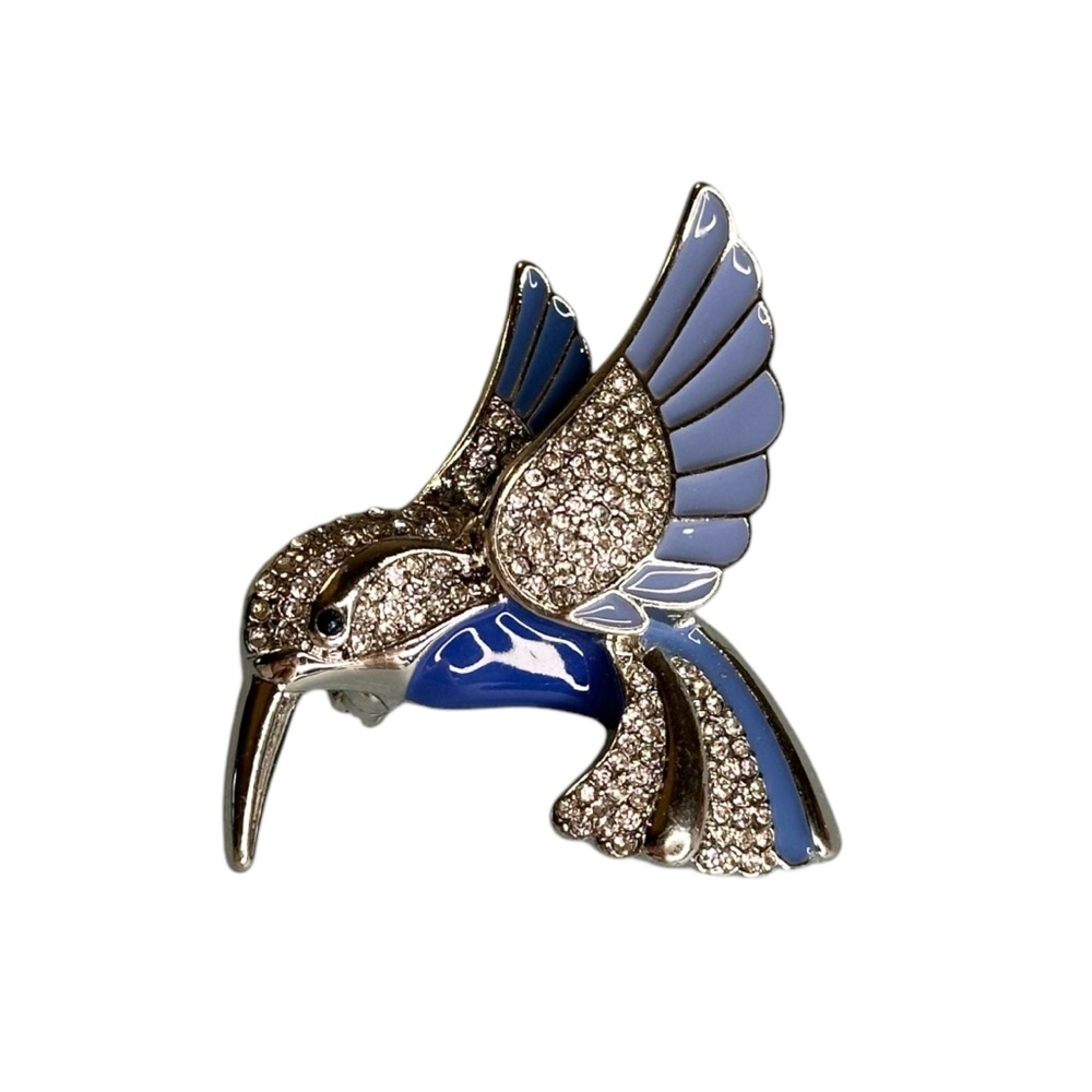 Talbots Signed Hummingbird Rhinestone Enamel Silver Tone Brooch